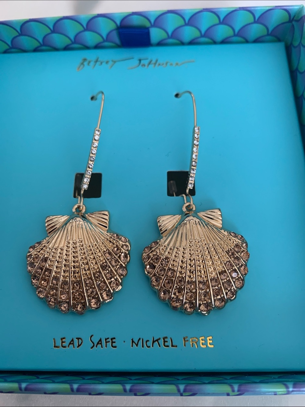 Betsey Johnson Gold-Tone Rhinestone Shell Drop Earrings